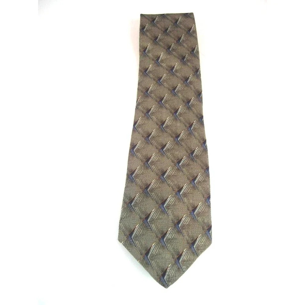 Bill Blass Designer 100% Silk Necktie Earthtones Geometric Design